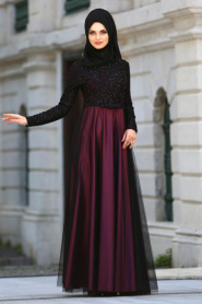 Dresses - Purple Hijab Dress 7829MOR - Thumbnail