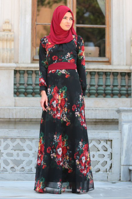 Dresses - Red Hijab Dress 7693K