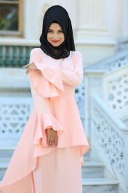 Dresses - Salmon Pink Hijab Dress 41540SMN - Thumbnail