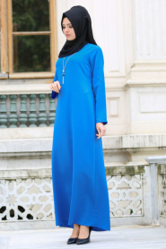 Dresses - Sax Blue Hijab Dress 41490SX - Thumbnail