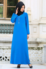 Dresses - Sax Blue Hijab Dress 41490SX - Thumbnail