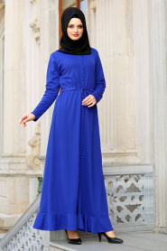 Dresses - Sax Blue Hijab Dress 42110SX - Thumbnail