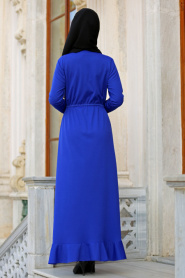 Dresses - Sax Blue Hijab Dress 42110SX - Thumbnail