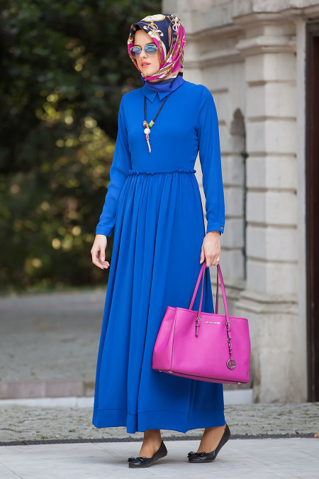 Dresses - Sax Blue Hijab Dress 5088SX