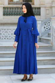 Dresses - Sax Blue Hijab Dress 52360SX - Thumbnail