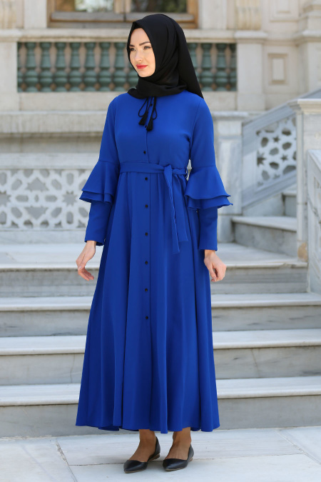 Dresses - Sax Blue Hijab Dress 52360SX