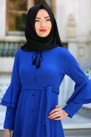 Dresses - Sax Blue Hijab Dress 52360SX - Thumbnail