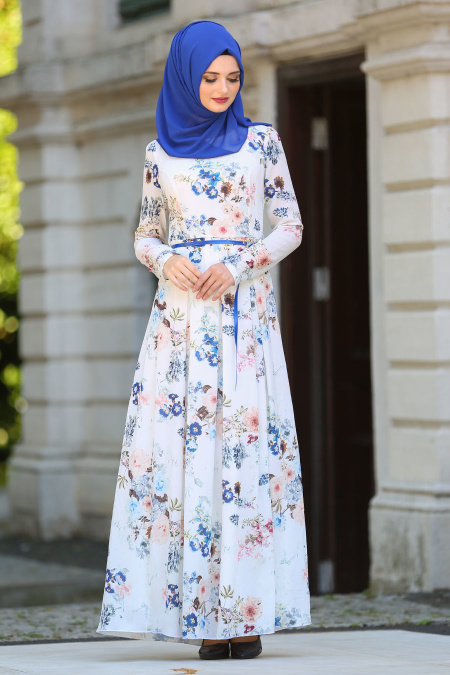 Dresses - Sax Blue Hijab Dress 7781SX