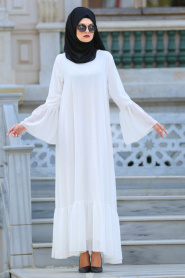 Dresses - White Hijab Dress 41620B - Thumbnail