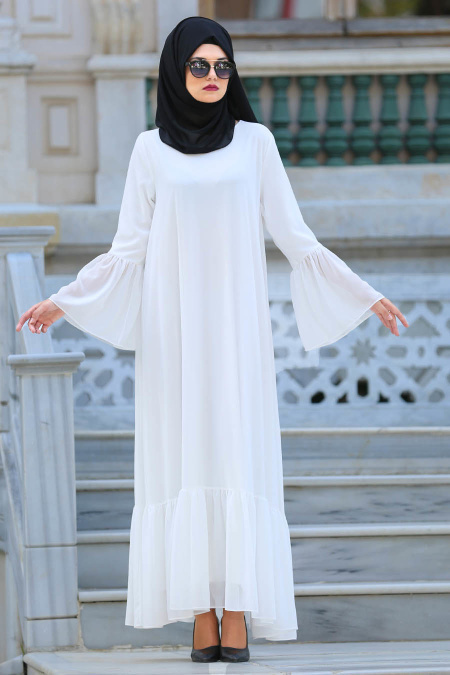 Dresses - White Hijab Dress 41620B