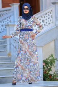 Dresses - White Hijab Dress 76936B - Thumbnail