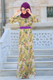 Dresses - Yellow Hijab Dress 76938SR - Thumbnail