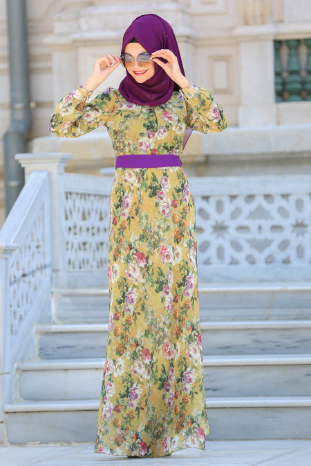 Dresses - Yellow Hijab Dress 76938SR