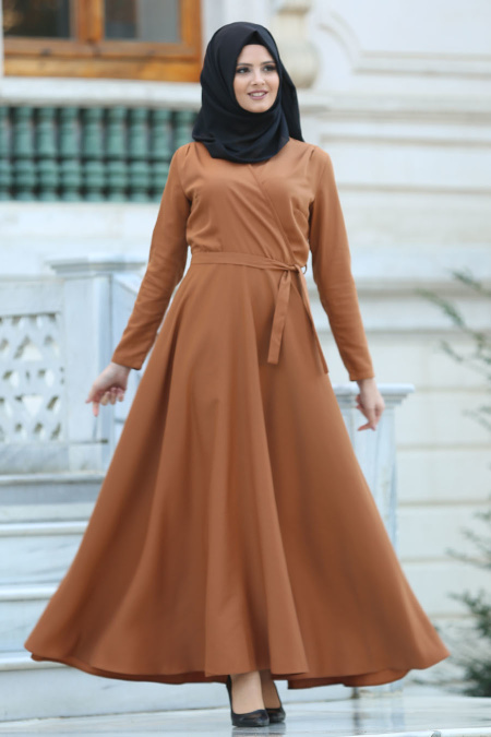 Dresses - Yellowish Brown Hijab Dress 41980TB