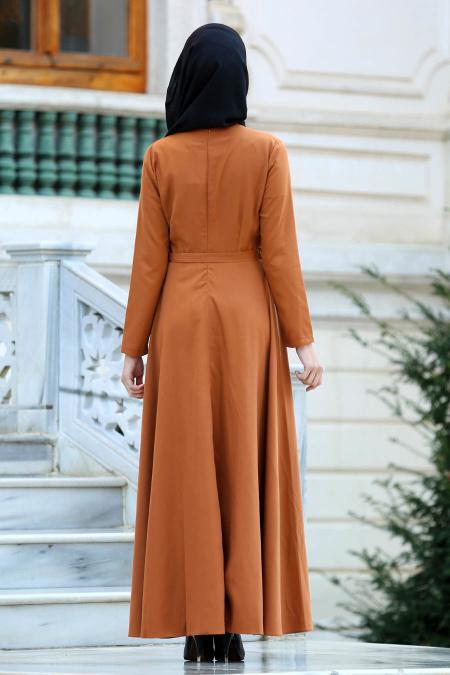 Dresses - Yellowish Brown Hijab Dress 41980TB - 2