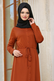 Dresses - Yellowish Brown Hijab Dress 42110TB - Thumbnail