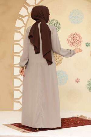 Düğme Detaylı Bej Tesettür Abaya 45304BEJ - 4