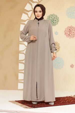 Düğme Detaylı Bej Tesettür Abaya 45304BEJ 