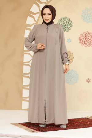 Düğme Detaylı Bej Tesettür Abaya 45304BEJ - 1