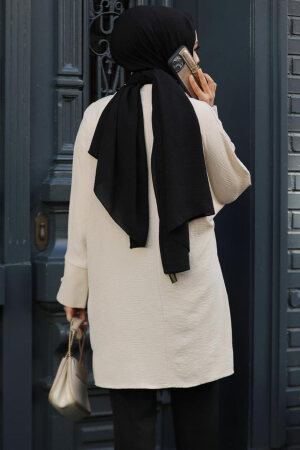 Düğme Detaylı Bej Tesettür Tunik 41261BEJ - 3