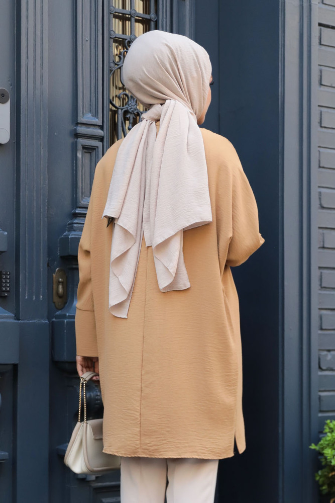 Düğme Detaylı Bisküvi Tesettür Tunik 41261BS - 3