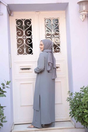 Düğme Detaylı Gri Tesettür İkili Takım 76641GR - 4