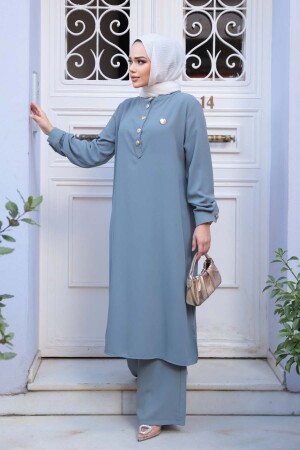 Düğme Detaylı Gri Tesettür İkili Takım 76642GR - 1