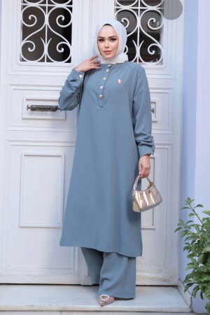 Düğme Detaylı Gri Tesettür İkili Takım 76642GR - 2