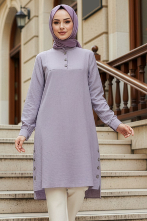 Düğme Detaylı Gri Tesettür Tunik 4664GR 