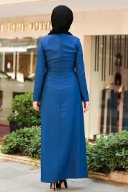 Düğme Detaylı İndigo Mavisi Tesettür Elbise 4275IM - Thumbnail