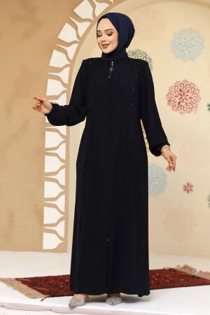 Düğme Detaylı Lacivert Tesettür Abaya 45304L 