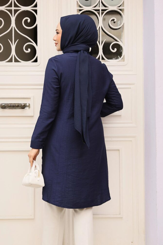 Düğme Detaylı Lacivert Tesettür Tunik 4664L - 3