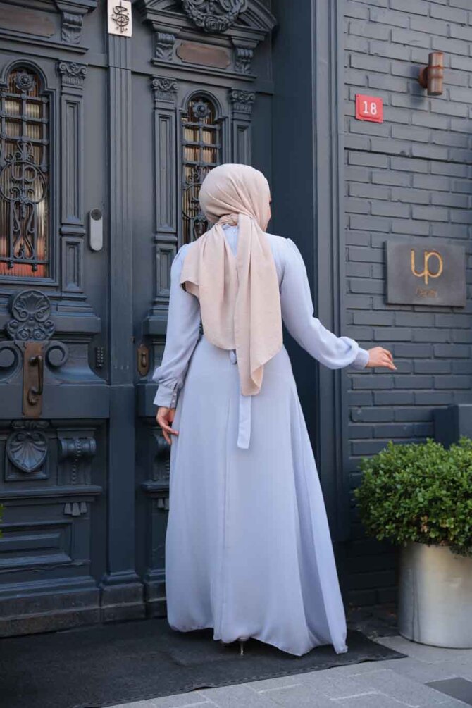 Düğme Detaylı Lavanta Tesettür Elbise 2703LV - 4