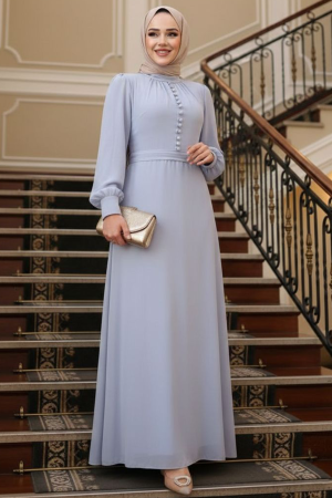 Düğme Detaylı Lavanta Tesettür Elbise 2703LV 