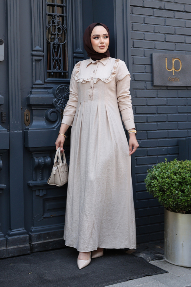 Düğme Detaylı Vizon Tesettür Elbise 7224V - 1