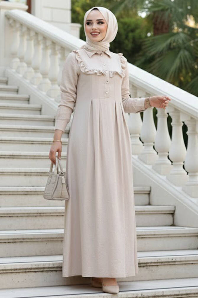 Düğme Detaylı Vizon Tesettür Elbise 7224V - 1