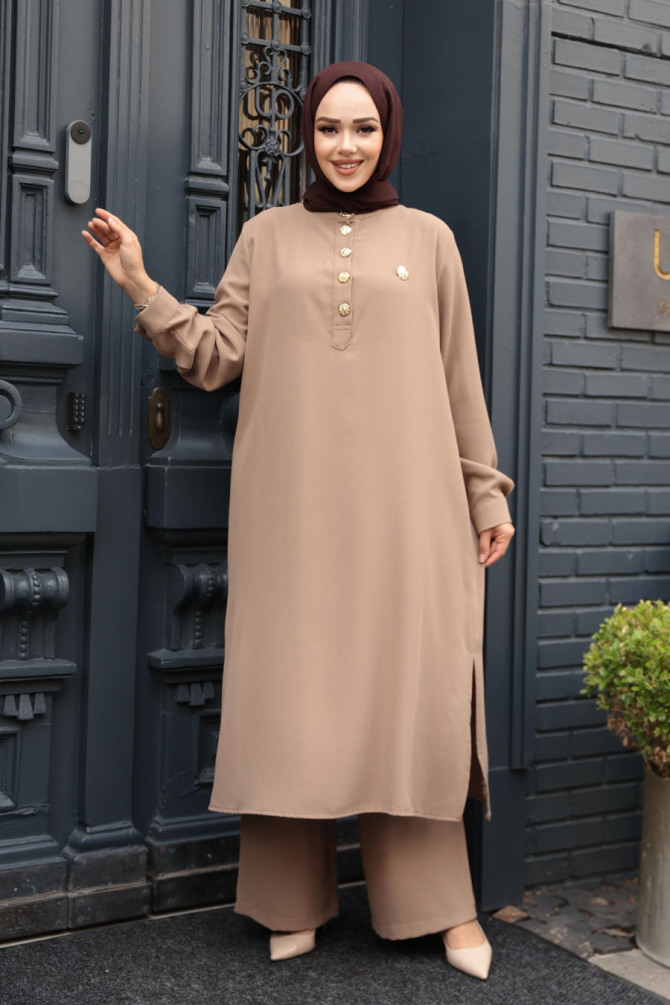 Düğme Detaylı Vizon Tesettür İkili Takım 76642V - 4