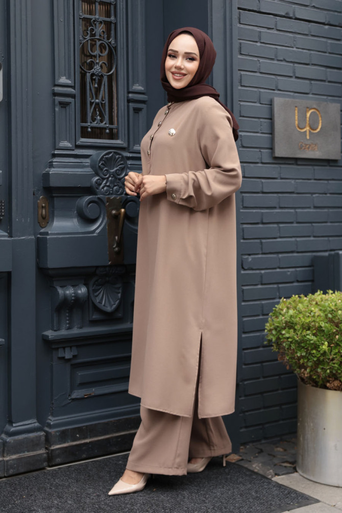 Düğme Detaylı Vizon Tesettür İkili Takım 76642V - 3