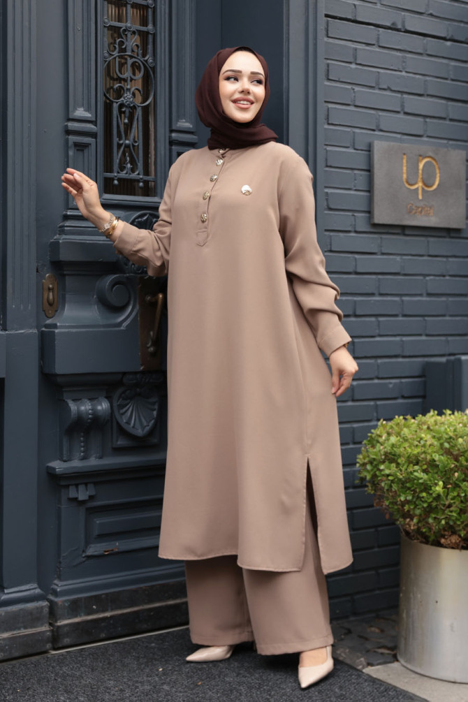 Düğme Detaylı Vizon Tesettür İkili Takım 76642V - 2