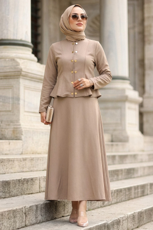 Düğme Detaylı Vizon Tesettür Kot İkili Takım 11892V - N.S NEVA STYLE