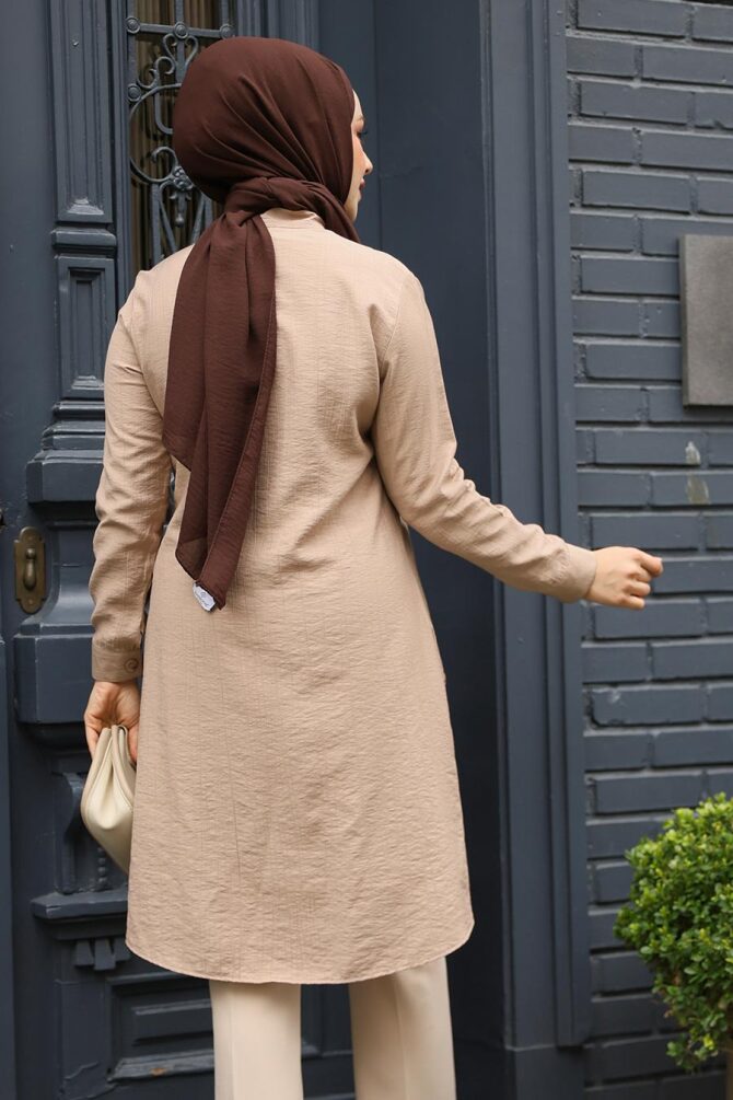 Düğme Detaylı Vizon Tesettür Tunik 4664V - 3