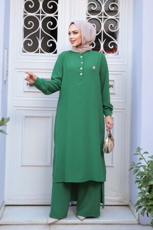 Düğme Detaylı Yeşil Tesettür İkili Takım 76641Y - 1