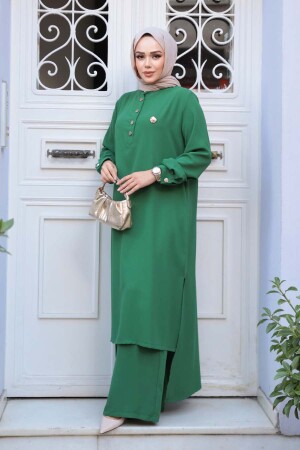 Düğme Detaylı Yeşil Tesettür İkili Takım 76641Y - 4