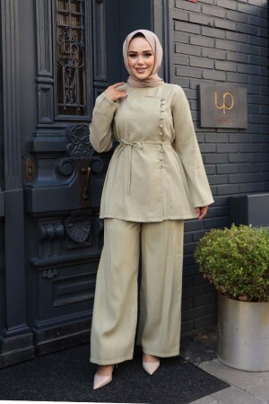 Düğmeli Açık Haki Tesettür İkili Takım 30431AHK - 2