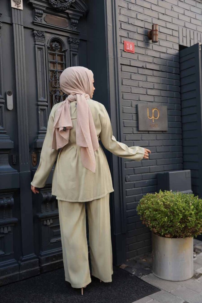 Düğmeli Açık Haki Tesettür İkili Takım 30431AHK - 4