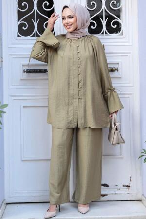 Düğmeli Açık Haki Tesettür İkili Takım 30451AHK - 4