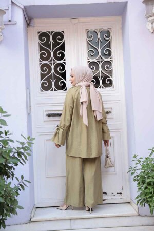 Düğmeli Açık Haki Tesettür İkili Takım 30451AHK - 5