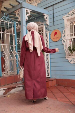 Düğmeli Bordo Tesettür Trençkot 684BR - 3