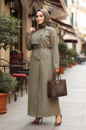 Düğmeli Açık Haki Tesettür Trençkot 684AHK 