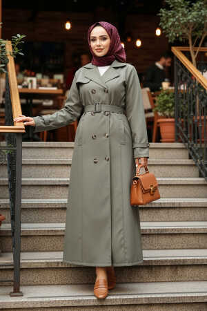 Düğmeli Açık Haki Tesettür Trençkot 7261AHK - N.S NEVA STYLE